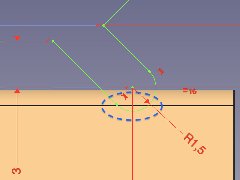 Contour découpé touchant légèrement la face sélectionnée